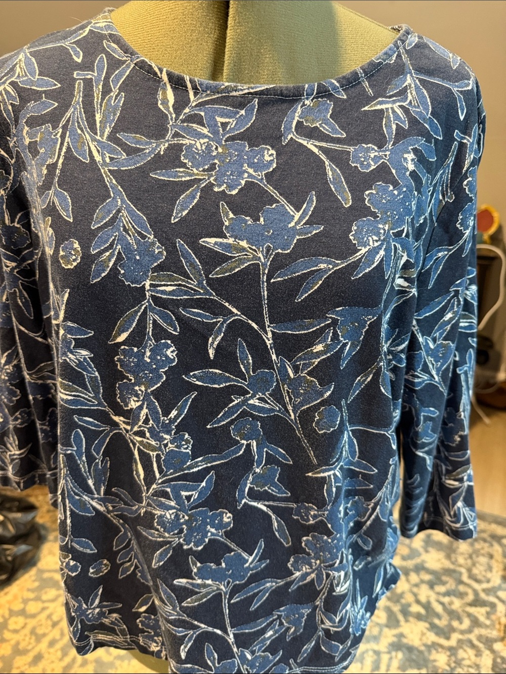 Project Navy Floral Long Sleeve Boatneck Top